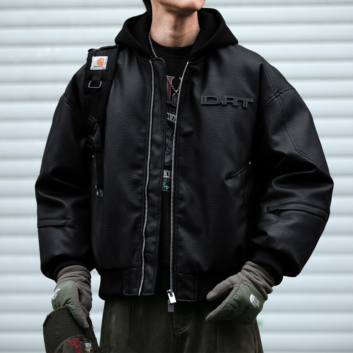 哑光刺绣连帽PU皮羽绒服男冬季潮牌宽松质感防风保暖90白鸭绒外套,男装,羽绒服,淘宝优惠券,粉丝福利购,淘宝优惠卷