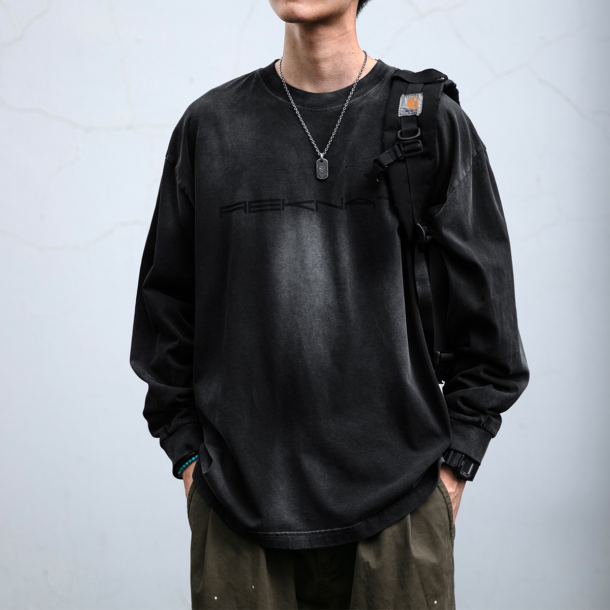 270G重磅水洗喷色做旧纯棉长袖