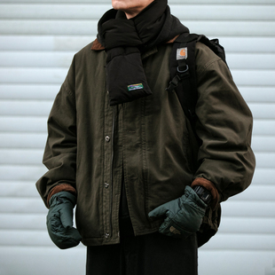 冬季新款复古水洗工装翻领短款棉服美式休闲男女百搭保暖外套加厚