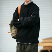 800g重磅加厚日系复古毛衣男冬季 宽松蓬松感圆领针织衫 休闲外套