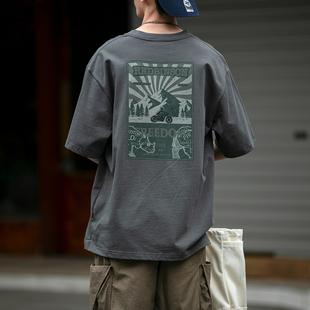 休闲潮牌短TEE 圆领百搭宽松半袖 日系复古后背印花短袖 T恤男夏季