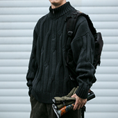 冬季 重磅高克重不扎人粗麻花立领套头毛衣美式 复古半拉链加厚外套