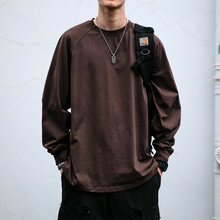 26支双纱平纹赛络纺碳磨330G纯色基础款长袖T恤男女宽松打底衫潮