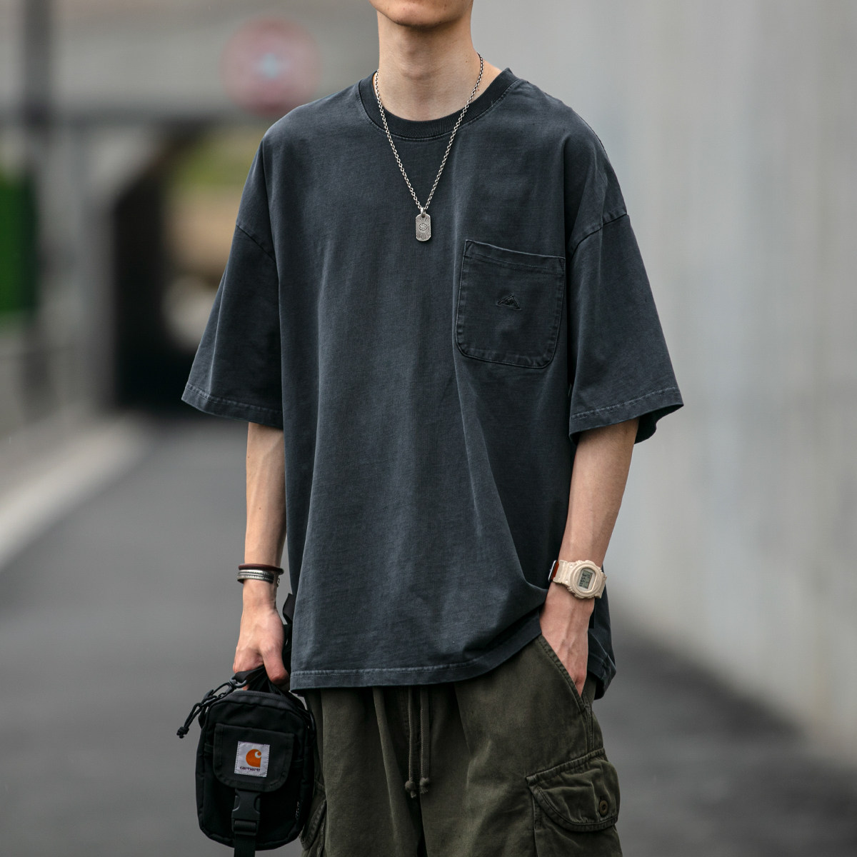 日系复古休闲蜡染成衣水洗宽松短袖T恤男圆领夏季潮流百搭半袖TEE,男装,T恤,淘宝优惠券,粉丝福利购,淘宝优惠卷