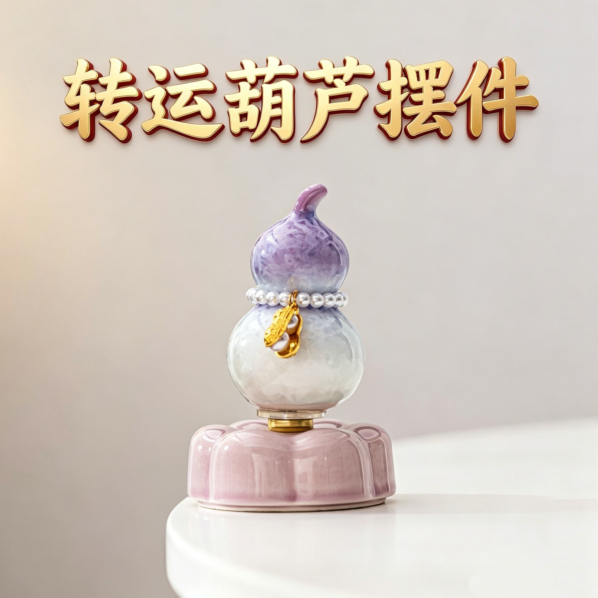 招财转运葫芦摆件景德镇陶瓷转运葫芦摆件可旋转家居桌面车载装饰