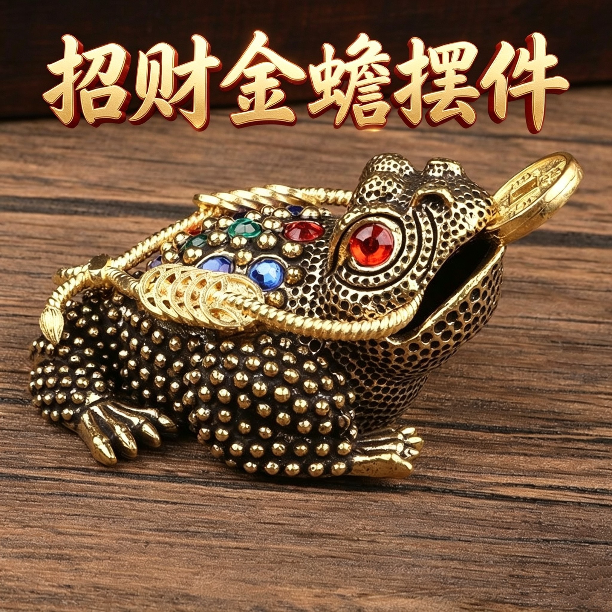 【招财金蟾摆件】纯黄铜三足金蟾古铜茶宠工艺品客厅办公居家开业