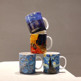 梵高骨瓷马克杯350ml欧式油画文艺大容量骨陶瓷水杯ceramic cup
