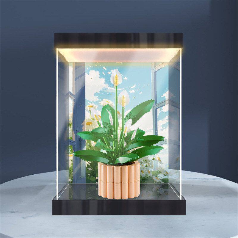 适用乐高11504 和平百合积木花卉系列防尘罩灯箱款亚克力收纳盒