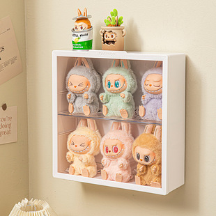 labubu展示盒挂墙拉布布搪胶公仔收纳盒棉花娃娃毛绒玩具透明娃柜