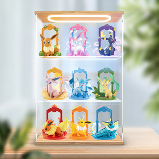 适用玩乐主义宝可梦伊布盲盒出发吧仙子水火月精灵手办模型收纳盒