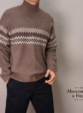 美国Abercrombie Fitch男af半高领宽松落肩暖男风菱形针织衫毛衣