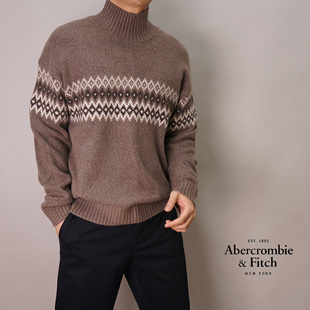 美国Abercrombie 毛衣 Fitch男af半高领宽松落肩暖男风菱形针织衫