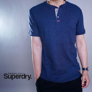 新款 英国Superdry极度干燥夏季 潮牌男休闲厚款 全棉亨利领短袖 t恤