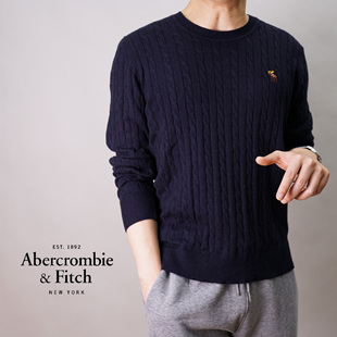 小鹿标麻花圆领针织衫 af春秋薄款 毛衣 Fitch男士 美国Abercrombie