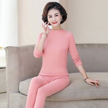 中老年保暖内衣套装加绒加厚中领女款妈妈宽松大码保暖秋衣秋裤女