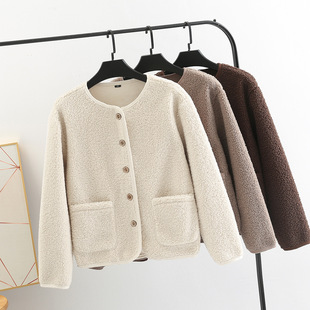 春秋季羊羔绒毛外套女保暖宽松短款摇粒绒薄款开衫小个子上衣