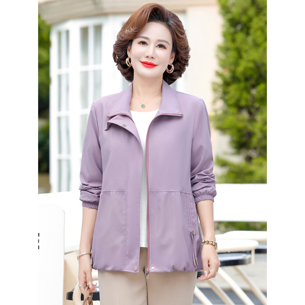 2025春秋新款中年女士休闲短外套宽松大码洋气妈妈装拼接夹克风衣