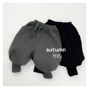 黑灰色百搭儿童宽松宝宝运动休闲裤 韩版 新款 男童哈伦束脚裤 子秋季