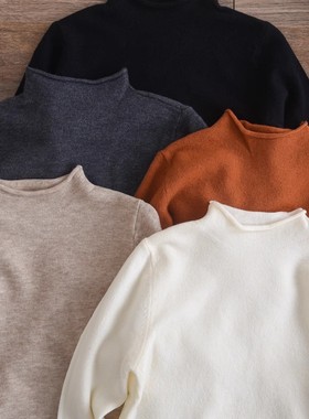 糯叽叽羊毛衫~儿童半高领打底衫秋冬套头薄款黑白色男女童针织衫