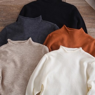 糯叽叽羊毛衫~儿童半高领打底衫秋冬套头薄款黑白色男女童针织衫