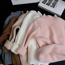 2024冬宝宝一体绒毛衣男童女童加绒加厚针织打底衫儿童半高领毛衣