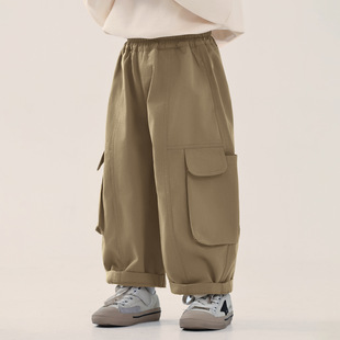 男童工装裤2026春季新款儿童中小童休闲裤男孩棉布卡其色长裤子