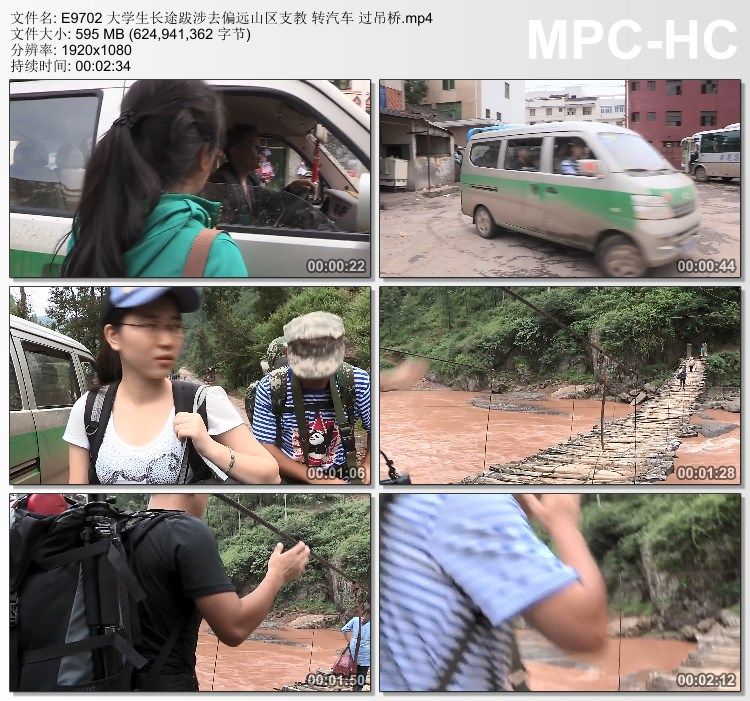 大学生长途跋涉去偏远山区支教 转汽车过吊桥 实拍视频素材