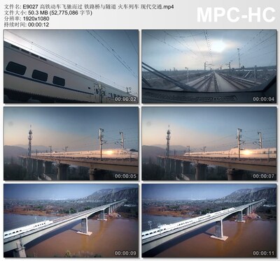 高铁动车飞驰而过 铁路桥与隧道 火车列车 现代交通 实拍视频素材