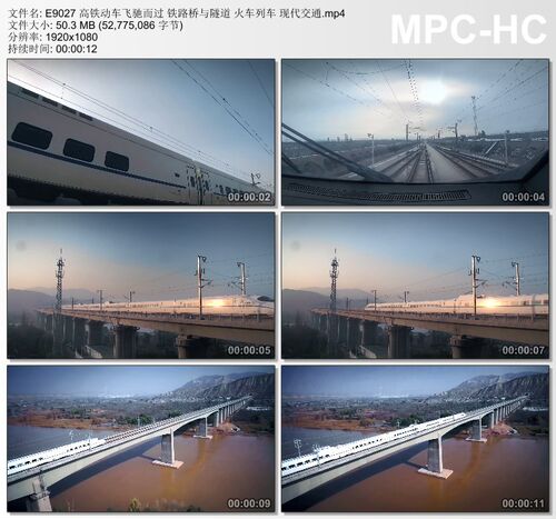 高铁动车飞驰而过 铁路桥与隧道 火车列车 现代交通 实拍视频素材