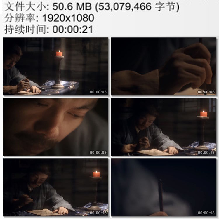 古人在烛光下写字毛笔书写信件 著书立说 高清实拍视频素材图片