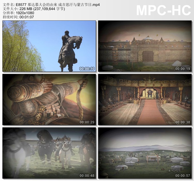 那达慕大会的由来 成吉思汗与蒙古节日 高清实拍视频素材