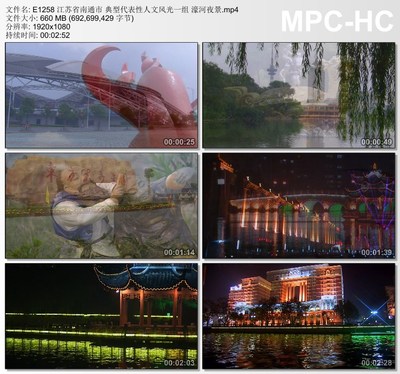 江苏省南通市视频典型代表性人文风光一组濠河夜景 实拍视频素材