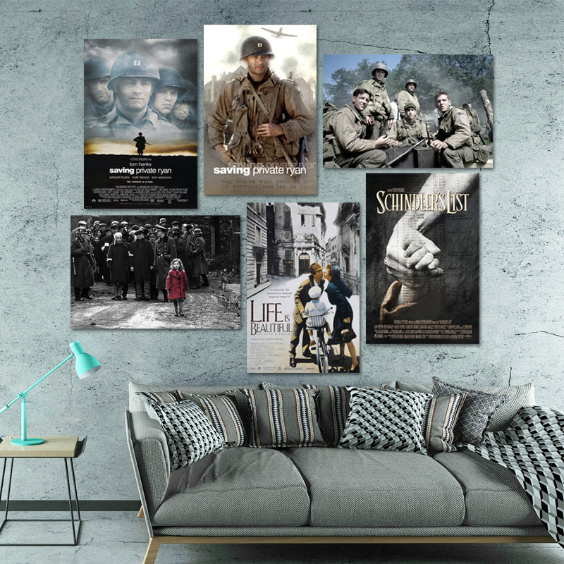 美丽人生/辛德勒的名单/拯救大兵瑞恩二战争电影海报背胶墙贴纸画