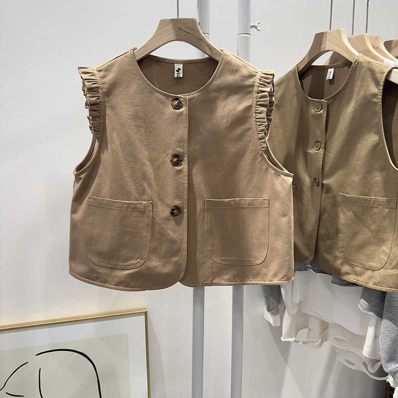 短款马甲彩色豆豆家棉质开襟