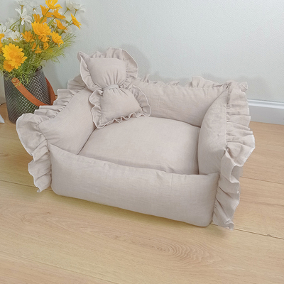 荷叶边设计宠物沙发ins风纯白色