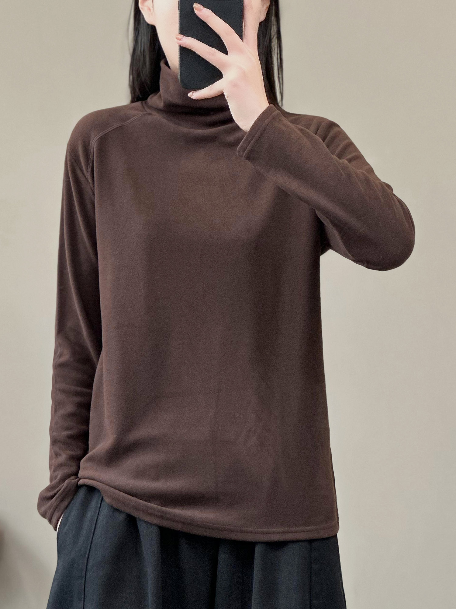 花概念高领纯色百搭打底T恤