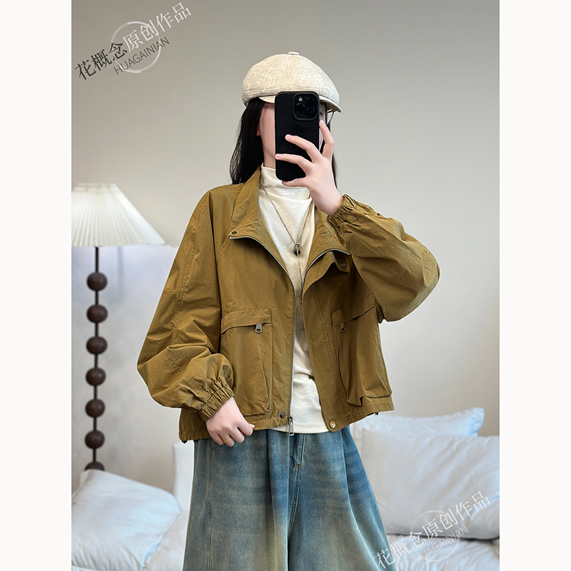 花概念立领短款外套秋季宽松休闲