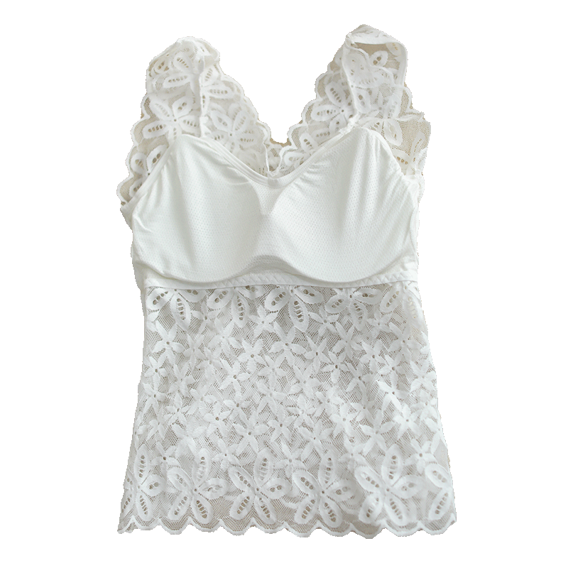花概念法式蕾丝美背内搭文胸弹力打底背心女薄款胸垫一体显瘦内衣