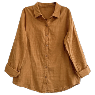 花概念新款简约纯色翻领长袖棉纱衬衫通勤百搭气质显瘦开衫上衣女