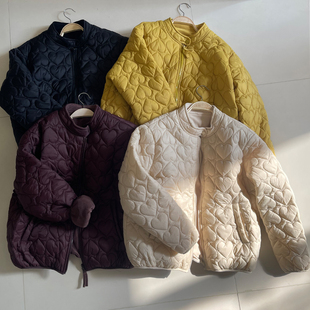 花概念加绒加厚棒球棉服冬季新款爱心绗棉立领宽松双面穿厚外套女