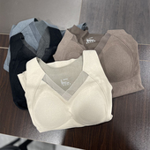 花概念网纱拼接磨毛无痕固定杯一体文胸内衣纯色百搭显瘦无袖 背心