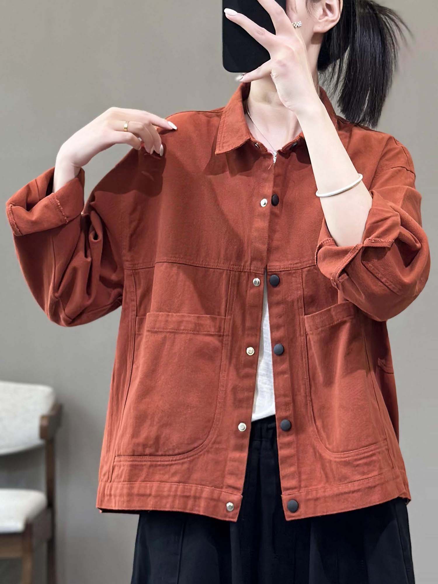 花概念百搭揿扣口袋外套