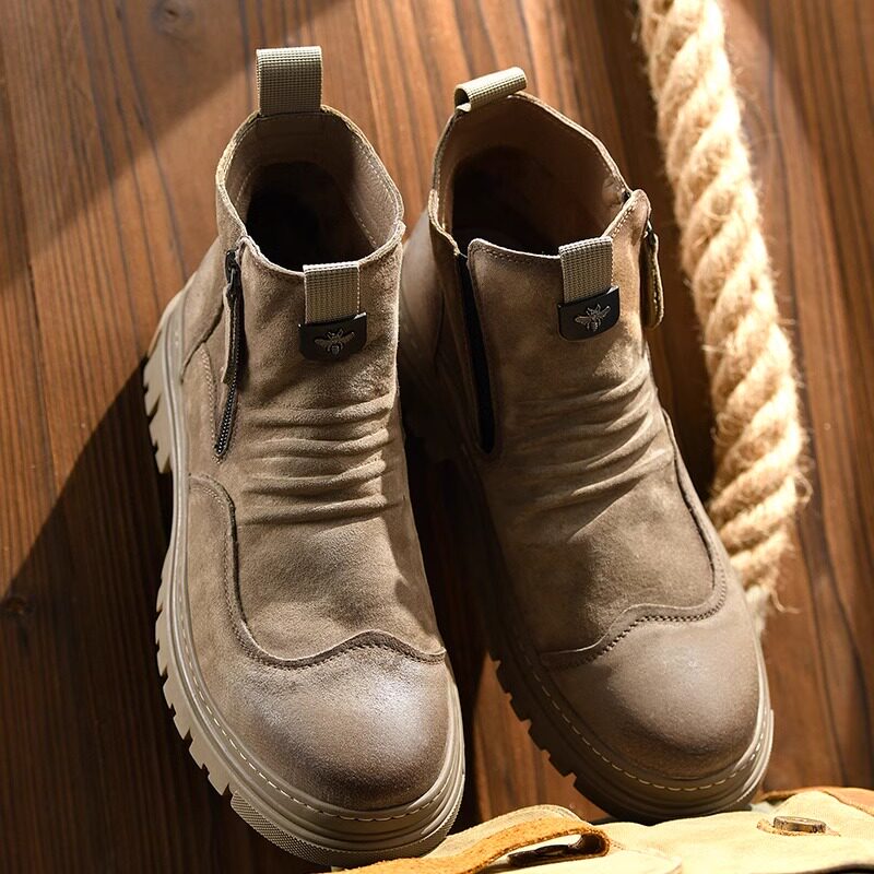 CHELSEA BOOTS MENS LOW-TOP COOL HANDSOME RETRO BOOTS SPRING VERSATILE PLATFORM AMERICAN CARGO CLOTHES BRITISH STYLE YELLOW BOOTS MEN