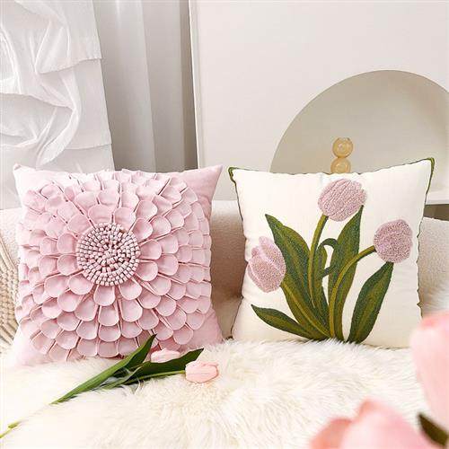 北欧花朵抱枕网红粉色郁金香靠枕女生沙发客厅飘窗纯棉床头靠垫新,居家布艺,靠垫/抱枕,淘宝优惠券,粉丝福利购,淘宝优惠卷