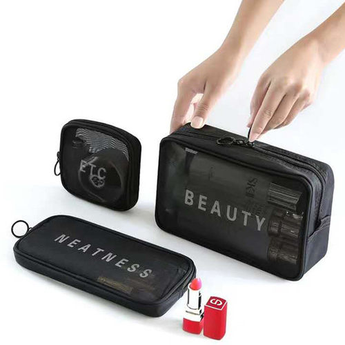 韩版大容量洗漱用品收纳包网纱化妆包洗漱包透明旅行收纳袋三件套