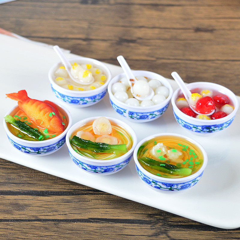 4仿真小碗模型一套40款面条汤圆小吃儿童食玩道具美食展示模型