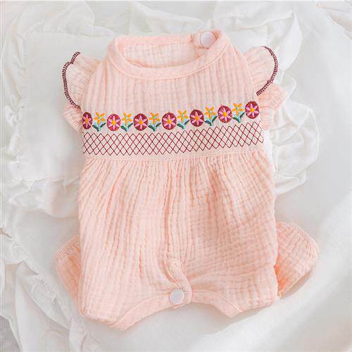 春季小狗狗花卉刺绣包肚衣猫咪家居服中小型犬幼犬护肚子宠物衣服