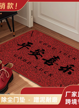 红色喜庆满天星入户门垫圈绒TPR防滑家用地垫玄关耐脏蹭脚除尘垫