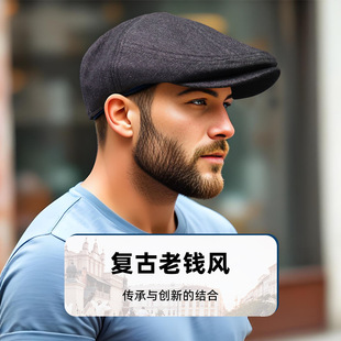 新款气质百搭贝雷帽子男春秋大头围复古风前进帽画家显脸小