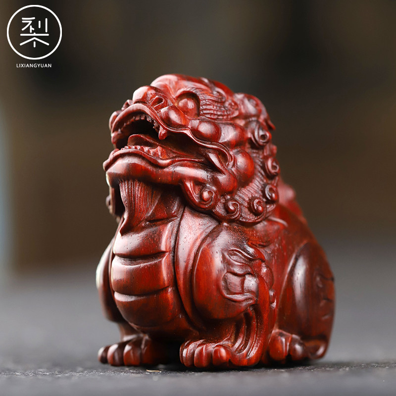 梨香院印度小叶紫檀瑞兽貔貅小手把件檀香紫檀湘工石争手工盘玩子